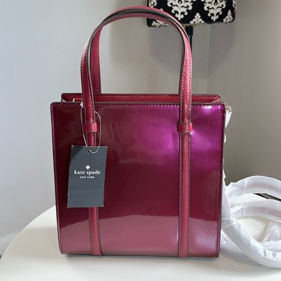 Kate Spade Kenzie Patent Leather Mini Tote Dark Raspberry K1956 NWT MSRP $329 - Picture 2 of 16